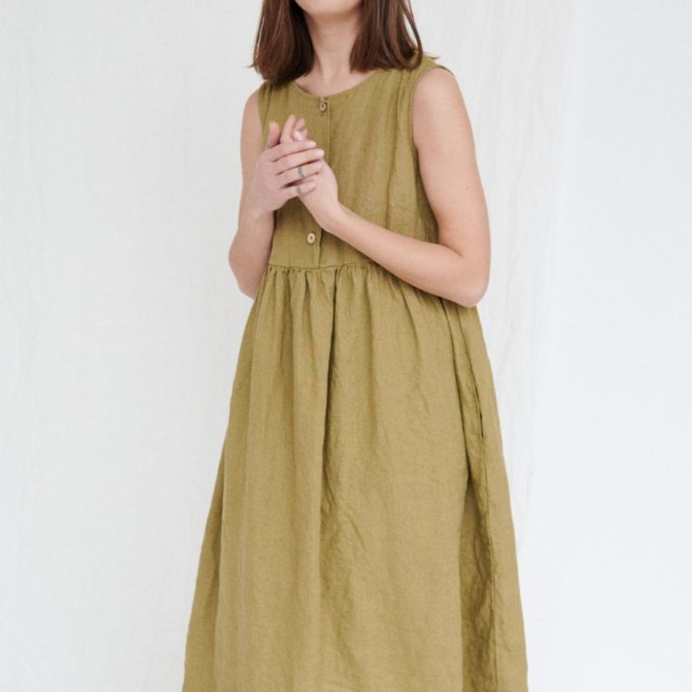 LinenFox Joy Dress in Dusty Blue